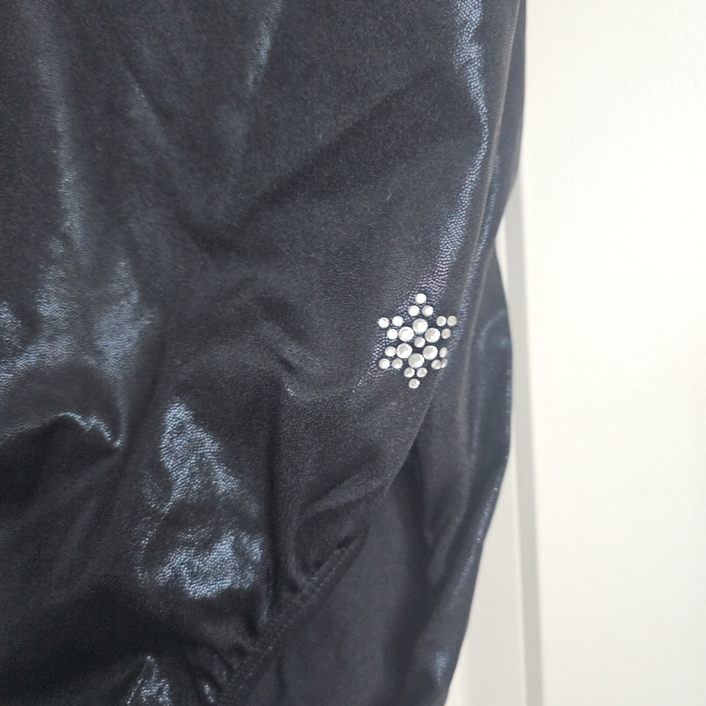 Girls Black Dance Leotard with Rhinestone Accents - Picture 3 of 7